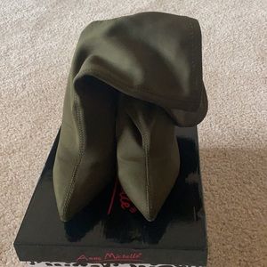 Anne Michelle Olive Green Ankle Boots